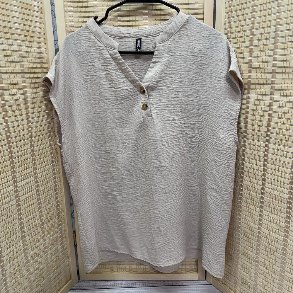 Lepuno Top Women's Size Large Cream Blouse Cap Sleeves